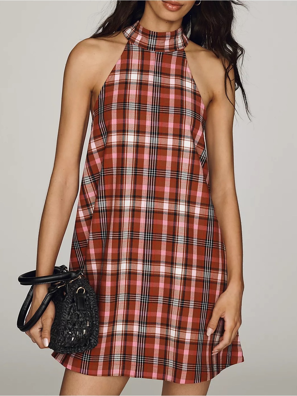 Maeve Keiko Halter Mini Dress in Plaid